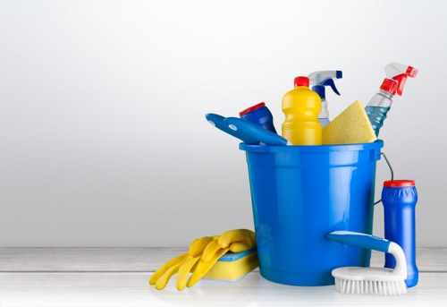 Cleaner reviewing a room for potential hazards before work